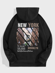 York Print Hoodies For Men Graphic Fleece Sweatshirt With Kangaroo Pocket