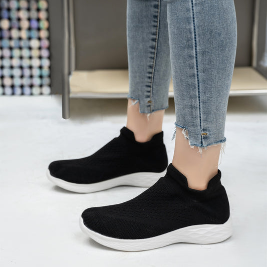 Women's Breathable Knit Platform Slip-On Sneakers Lightweight Low Top Shoes