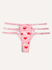  Sexy Brief Women's Plus Heart Print Cut Out Low Waisted Seamless Bikin