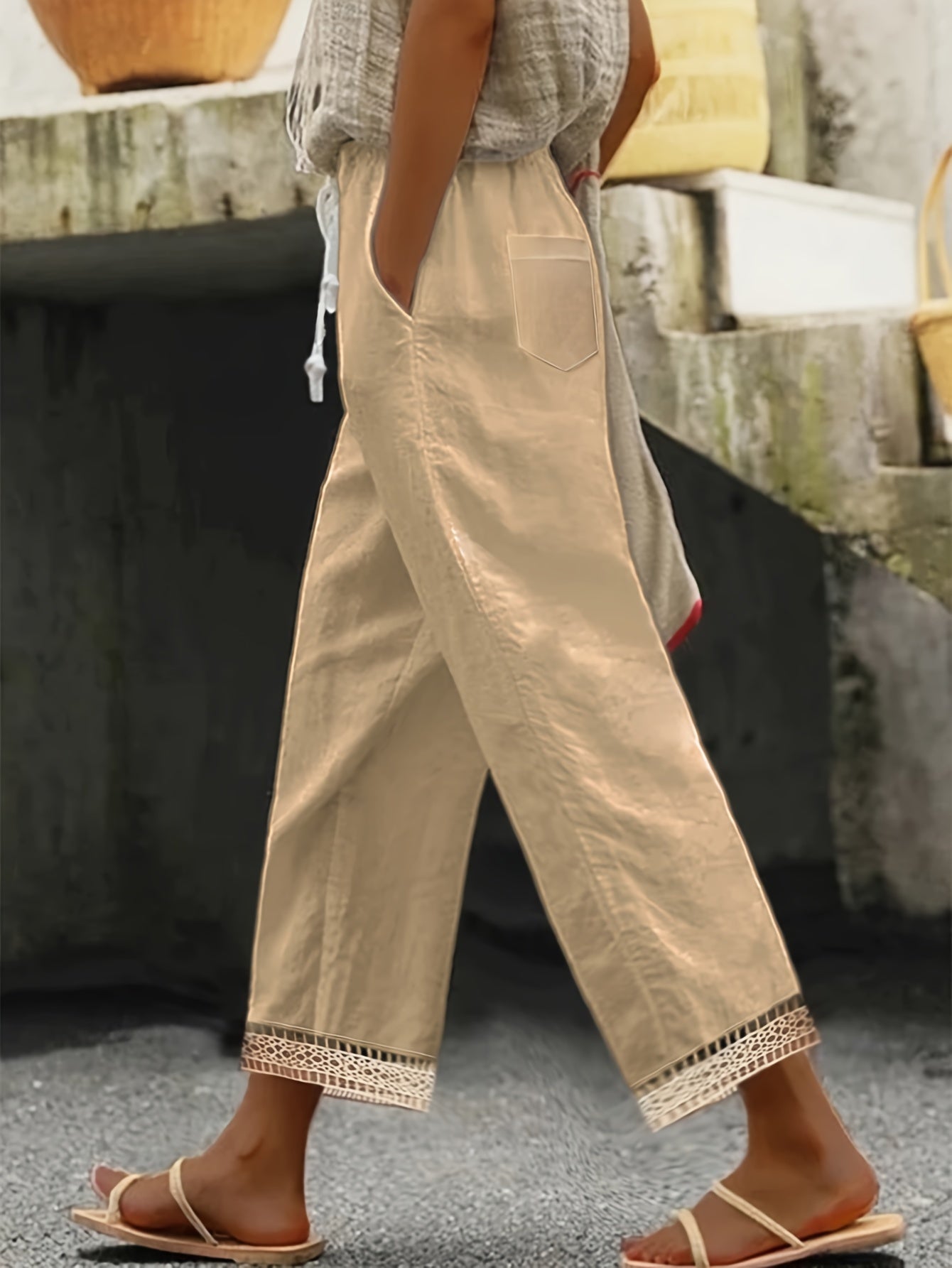  Lace Drawstring Harem Trousers With Pockets