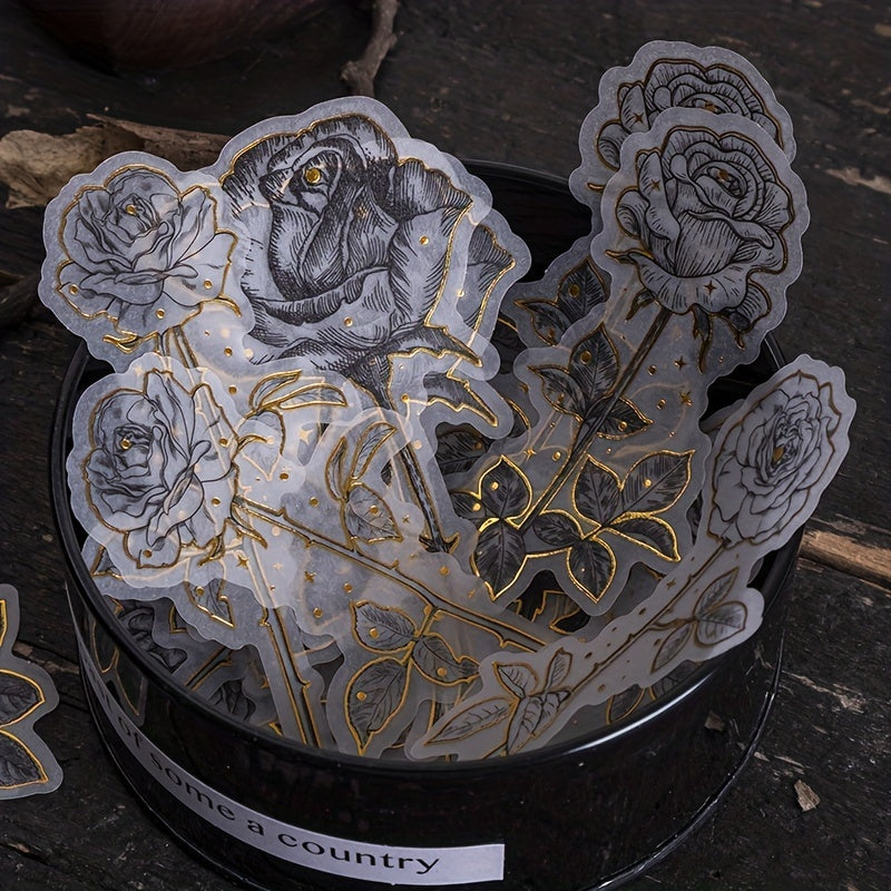 Retro Flower Stickers Set - Literary Artistic Plant Silvery Stamping DIY Decor