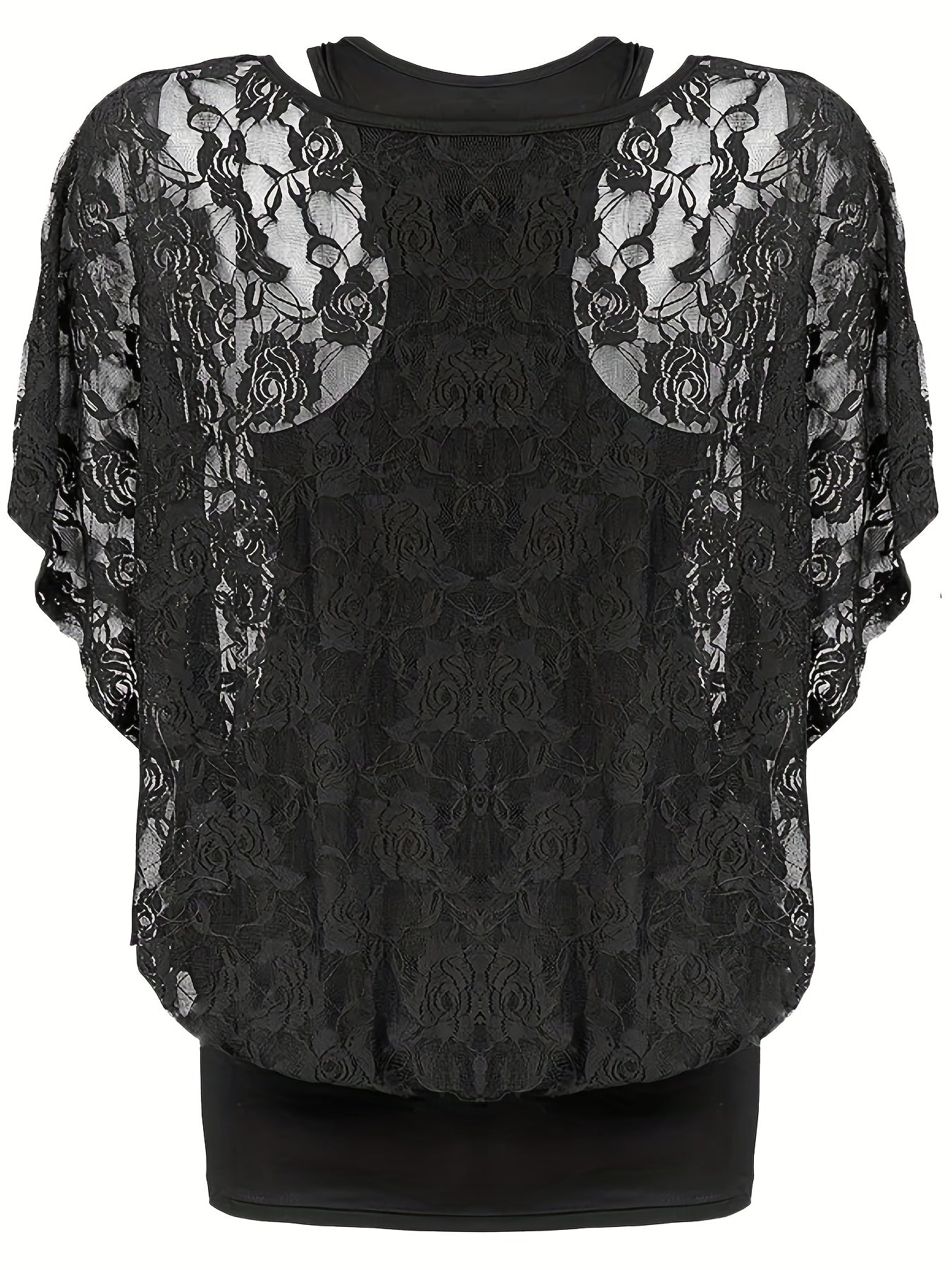 Lace Ruffle Trim Blouse & Tank Top Set Women's Clothing