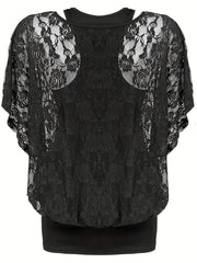 Lace Ruffle Trim Blouse & Tank Top Set Women's Clothing