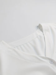  Solid Button Up Long Sleeve V Neck Blouse