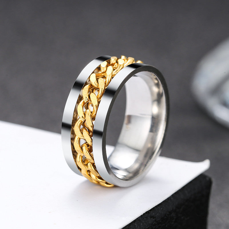 Rotating Anxiety Fidget Rings Stainless Steel Chain Spinner Finger Ring