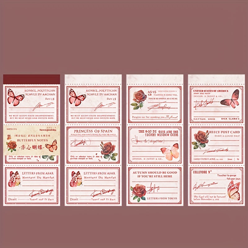 30pcs Butterfly Collage Memo Pad Retro Diary Decorate Paper