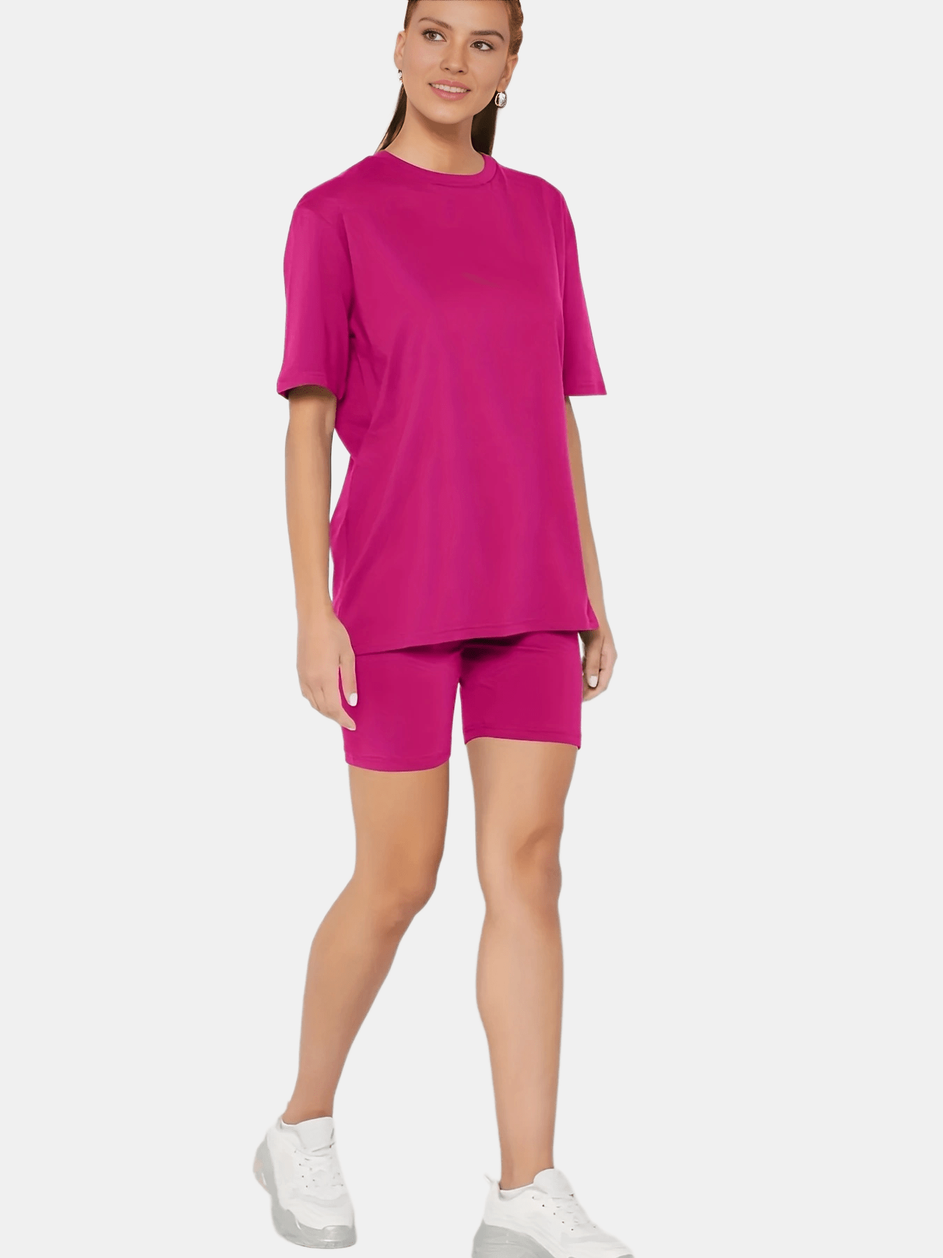 Casual Solid Two-piece Set Short Sleeve T-Shirt & Skinny Shorts