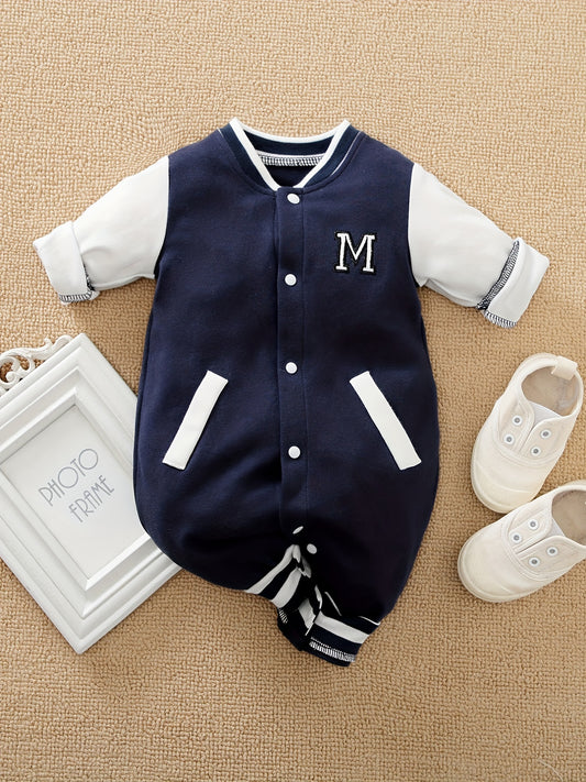 Baby Stylish Letter Block Cotton Baseball Jersey Bodysuit