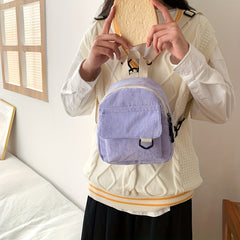 Women's Mini Corduroy Backpack Solid School Bag 9x6x7 Inches