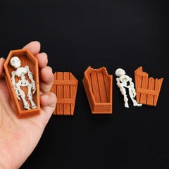 3DMAGIC Skeleton Miniatures 2pcs with Coffin Boxes Movable Joints