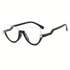 Semi Rimless Cat Eye Clear Lens Glasses with Rhinestone Decor