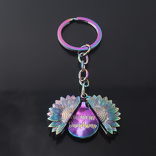 Engraved Sunflower Charm Keychain Pendant - Christmas Gift