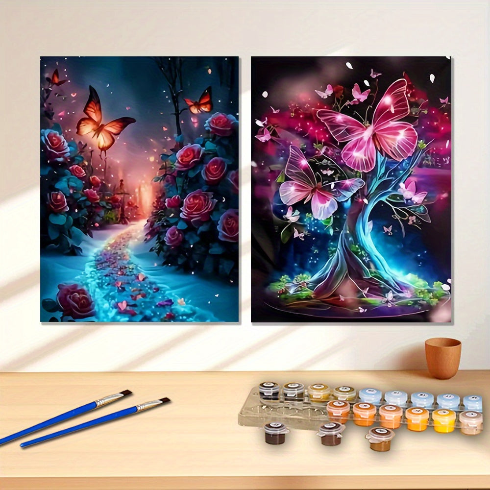 Roses and Butterflies Under Tree DIY Acrylic Painting Kit
