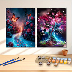 Roses and Butterflies Under Tree DIY Acrylic Painting Kit