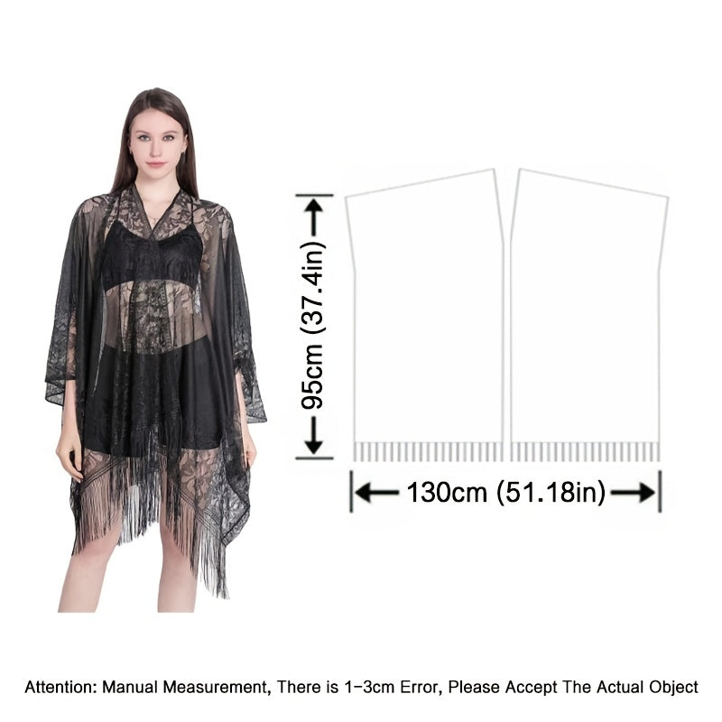 Lace Shawl Fringed Cardigan Bikini Blouse for Beach Wedding