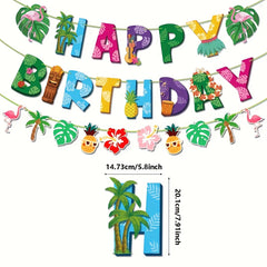 Hawaiian Luau Birthday Party Decor Kit Flower Banners & Cake Toppers