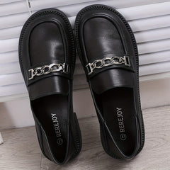 Women's Chain Decor Loafers Thick Sole Slip On Casual & Preppy Shoes