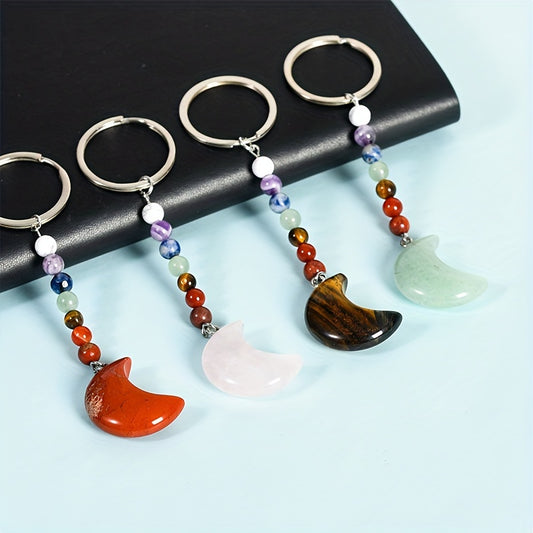 Natural Crystal Chakra Keychain Reiki Healing Gemstone Yoga Key Chain