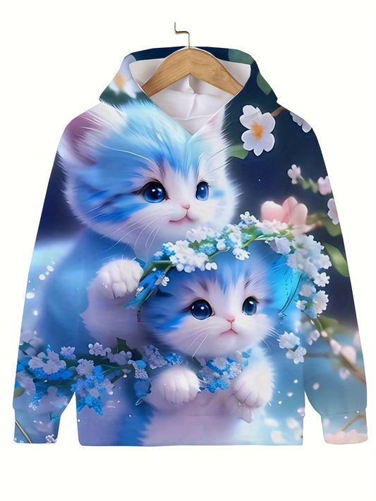 Kids Kitten Hoodie Boys Girls Sports Sweatshirt