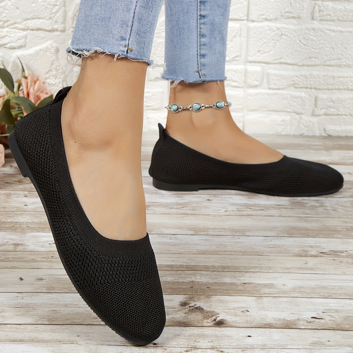 Women's Knitted Flat Shoes Soft Sole Slip On Casual Walking Flats