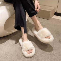 Women's Fluffy Home Slippers Cozy Solid Open Toe Fuzzy Shoes