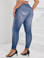Women's Plus Denim Print High Rise Skinny Trousers
