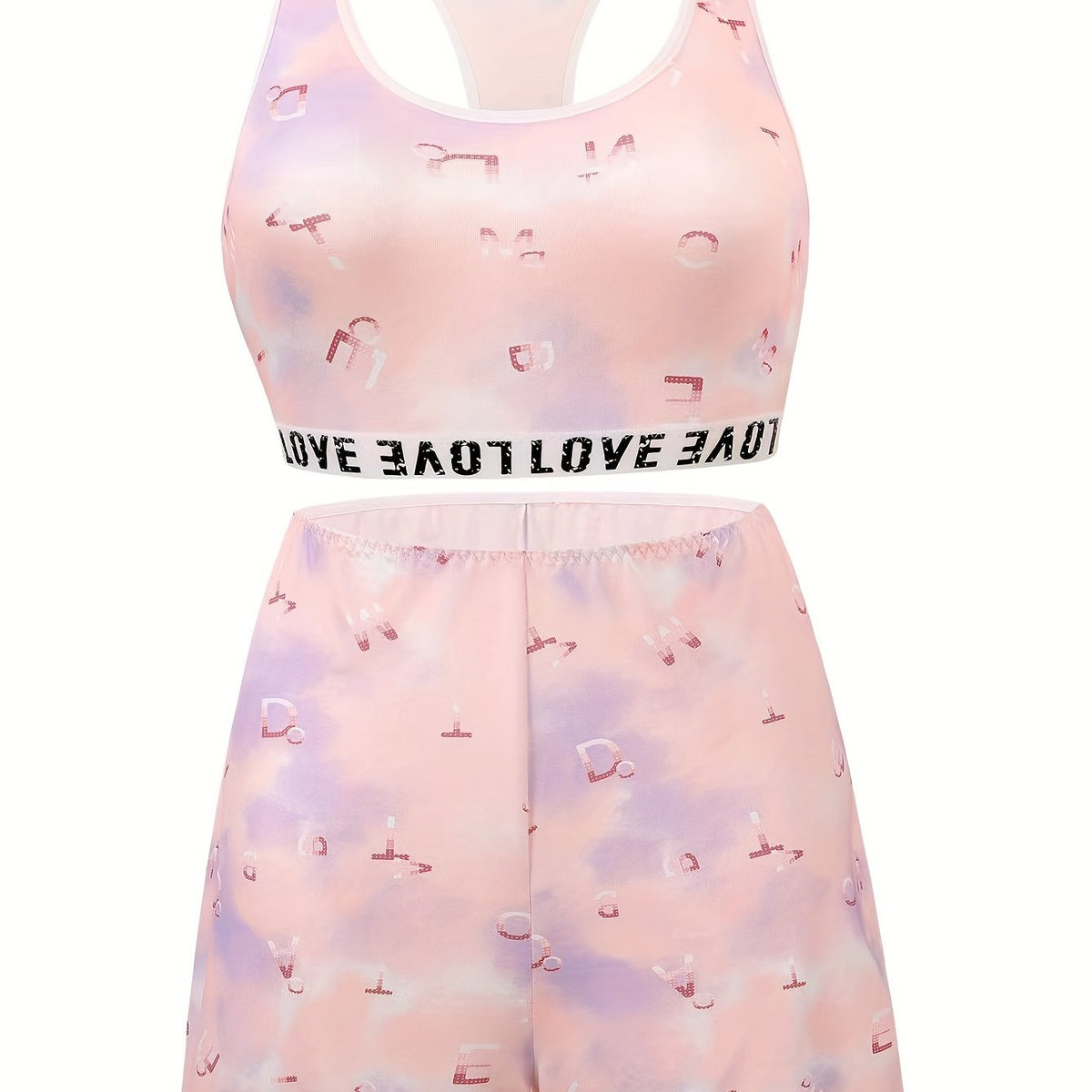  Tie Dye & Letter Print Tank Bra & Shorts Underwear Set