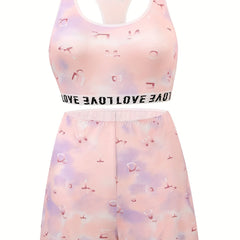  Tie Dye & Letter Print Tank Bra & Shorts Underwear Set