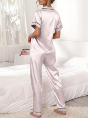 Satin Pajamas Set Short Sleeve Top & Pants Women's Sleepwear
