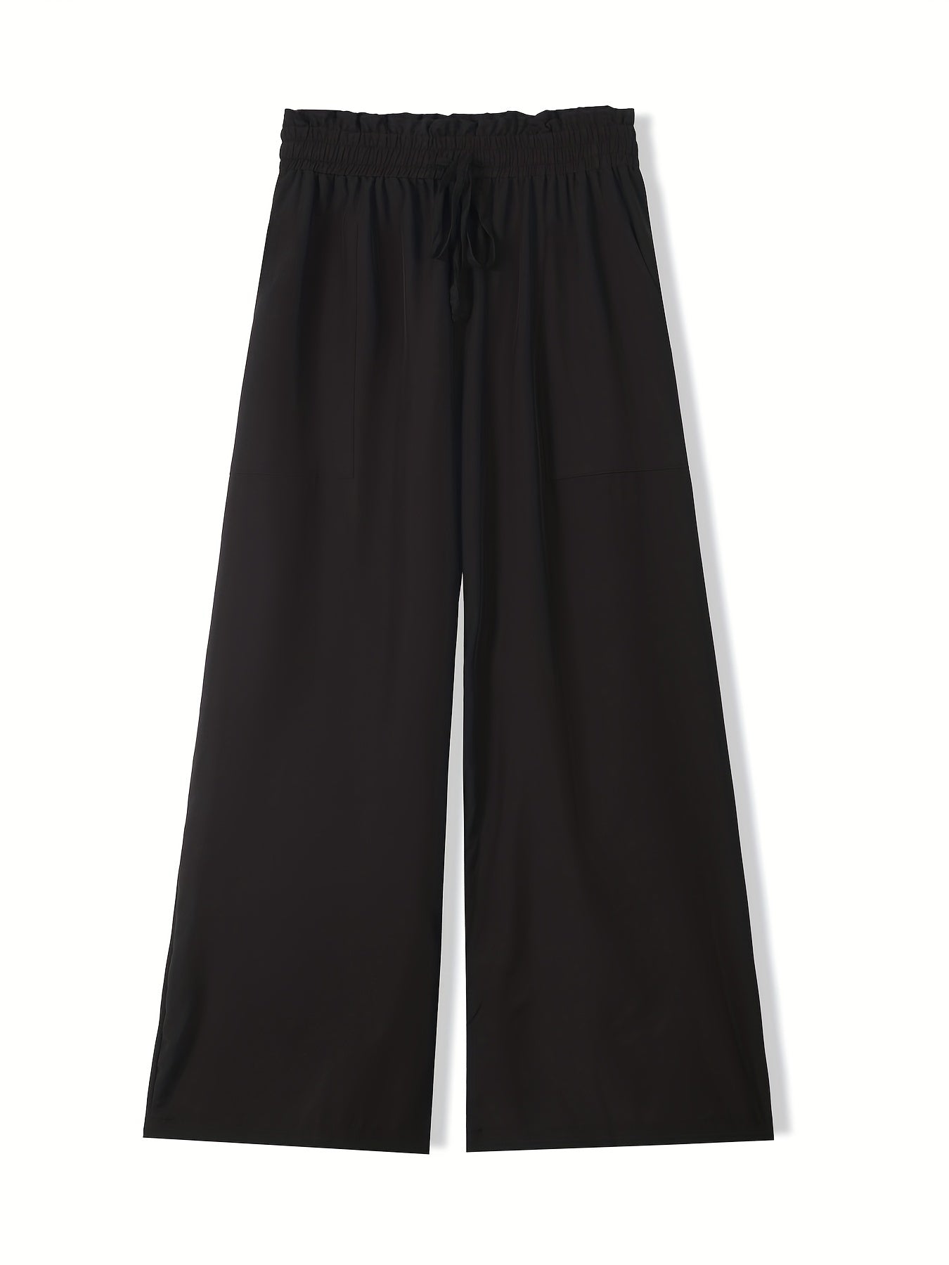  Solid Ruffle Trim High Rise Wide Leg Trousers