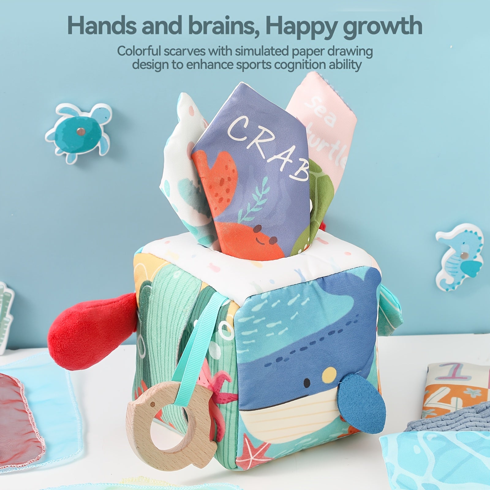 Interactive Marine Animal Tissue Box Toy & Cloth Book for Kids