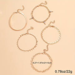 5 Pcs Stackable Chain Anklet Set with Key Tassel Pendant
