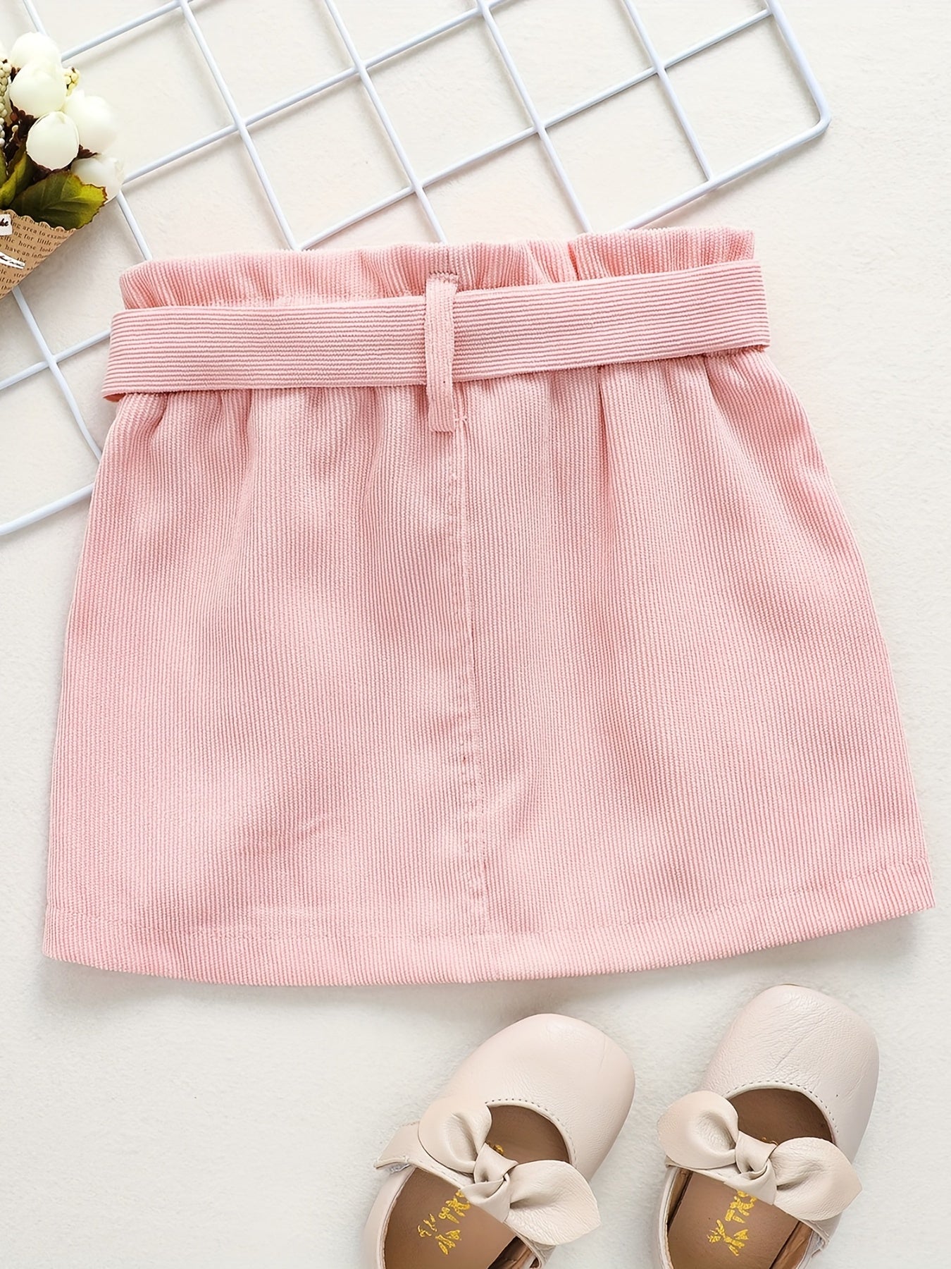 Girls Casual A-line Corduroy Short Skirt with Belt