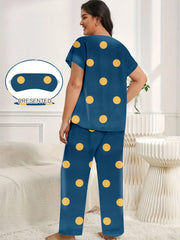  Polka Dot Satin Pajama Set with Eye Mask