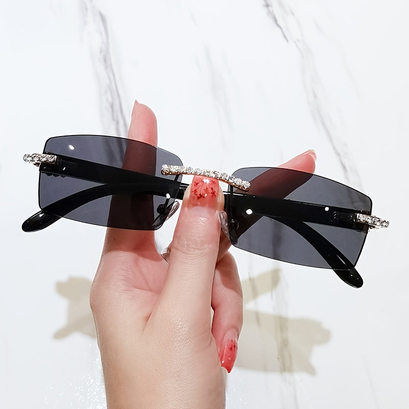 Rimless Sunglasses Rhinestones Boho Sun Glasses Shades UV400