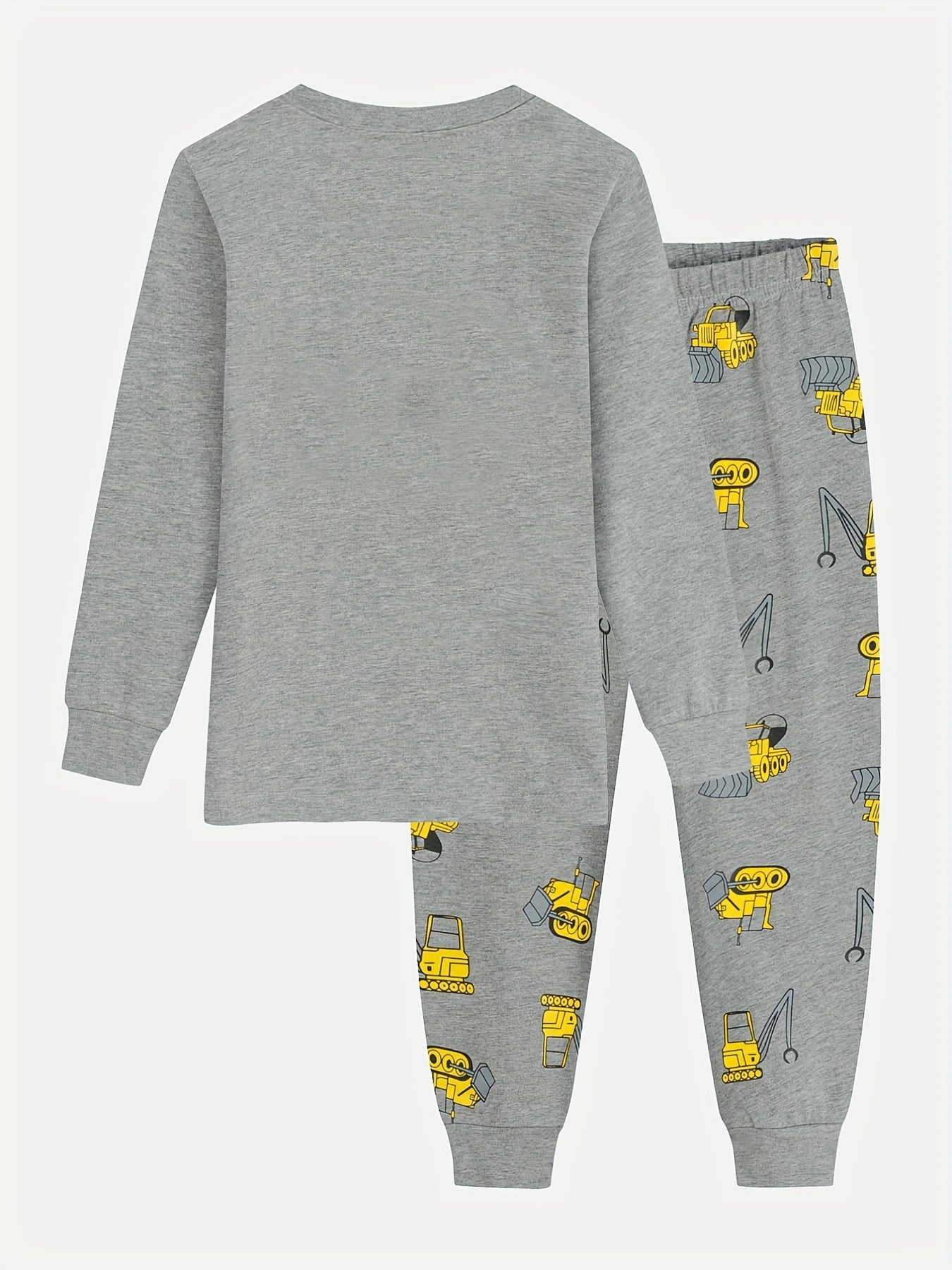 Boys 2pcs Car Print Pajama Set Long Sleeve Top & Trousers Round Neck Comfortable