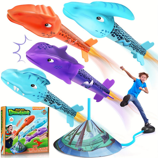 Dino Toy Rocket Launcher Kids 4 Colorful Dinos Outdoor Fun Toys Boys Girls