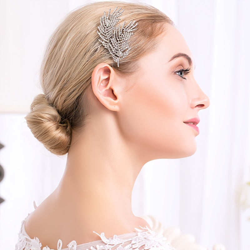 Crystal Hair Comb Silvery Rhinestones Bridal Leaf Hair Comb