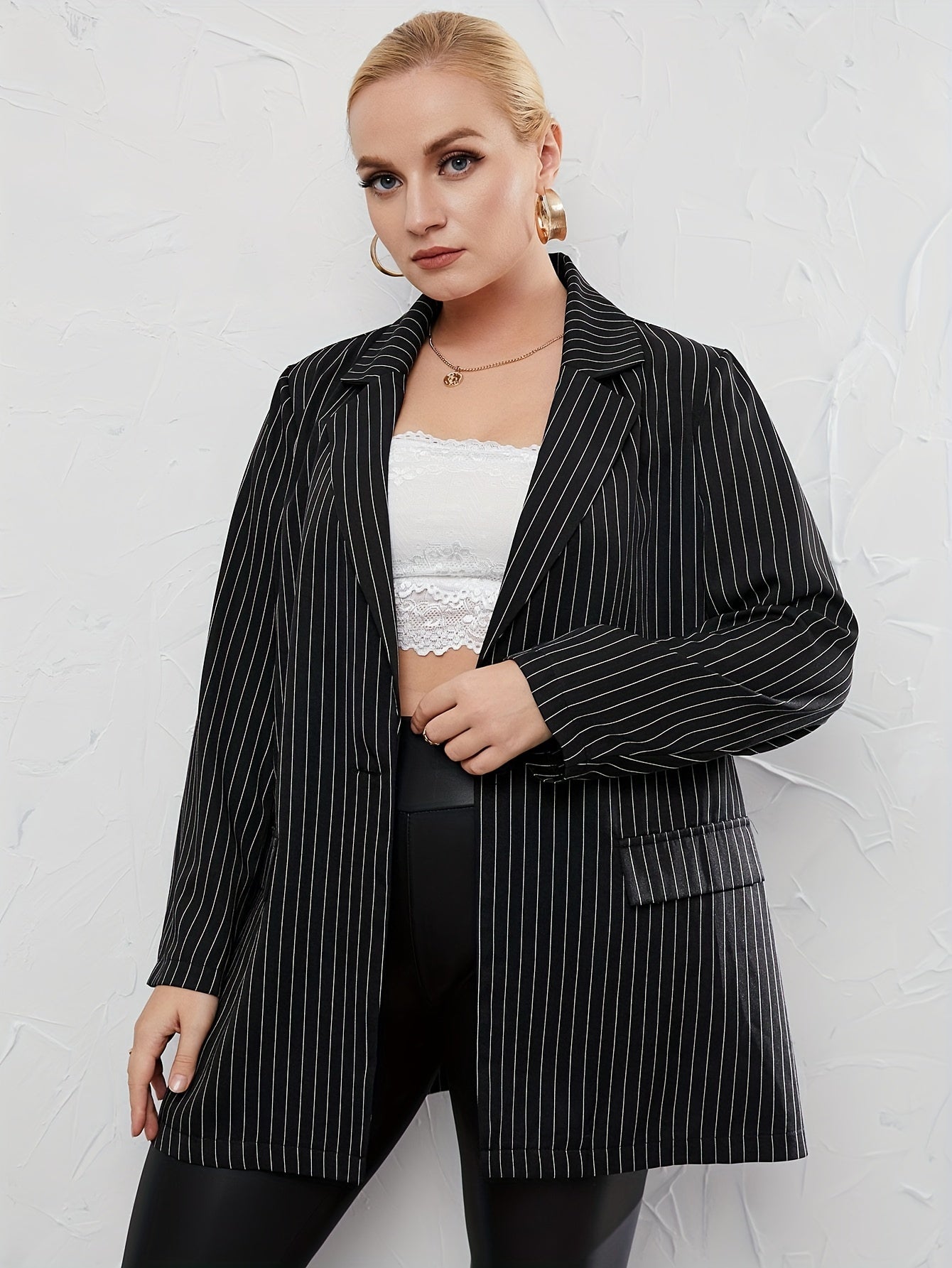  Stripe Print Long Sleeve Blazer