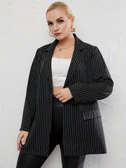  Stripe Print Long Sleeve Blazer