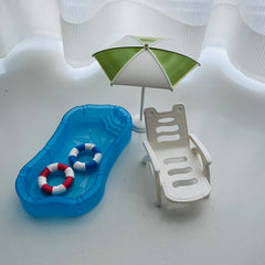 Mini Pool Float Umbrella Beach Chair Set for Dollhouse
