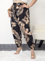  Boho Pants Women Leaf Print Tapered Leg P