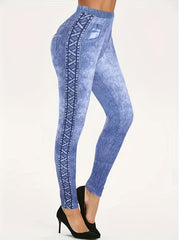  Denim Print High Rise Skinny Leggings