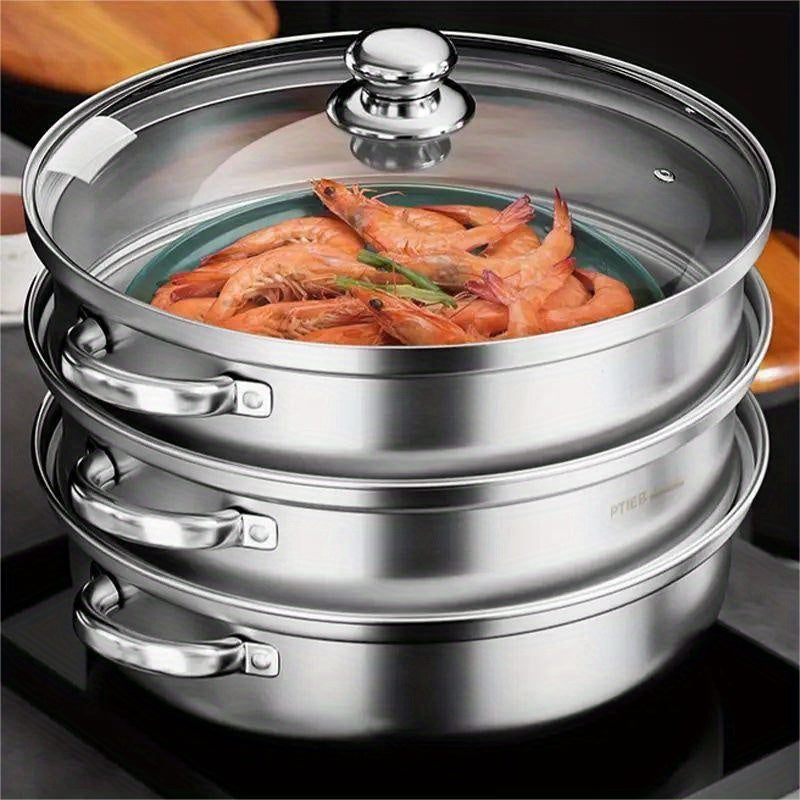 3pcs Stainless Steel Steamer Pot Set for Healthy Steamed Food