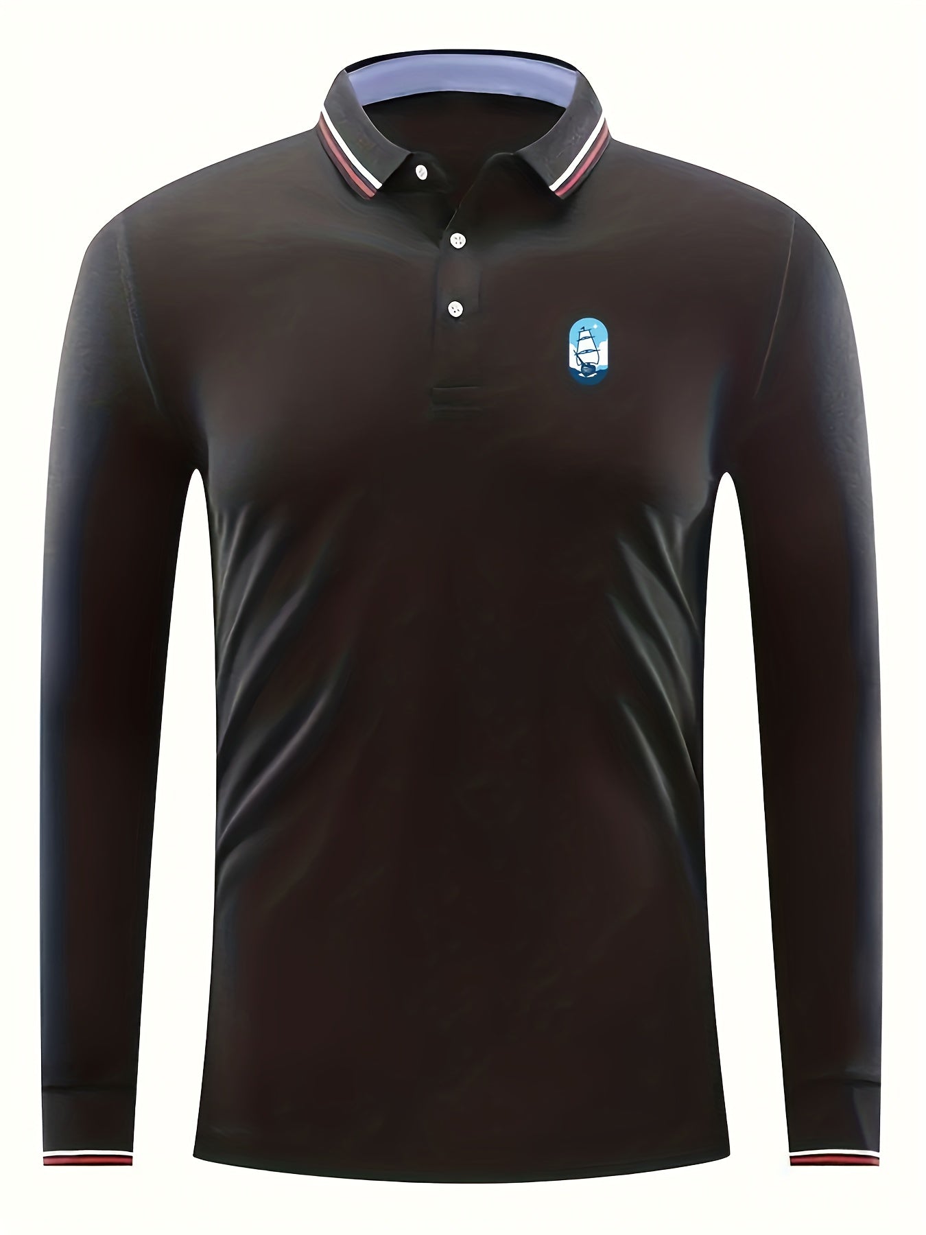 Sailboat Print Men's Lightweight Long Sleeve Polo Shirt