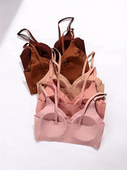 5 Pcs Seamless Wireless Bras Soft Comfy Solid Bra with Removable Pads