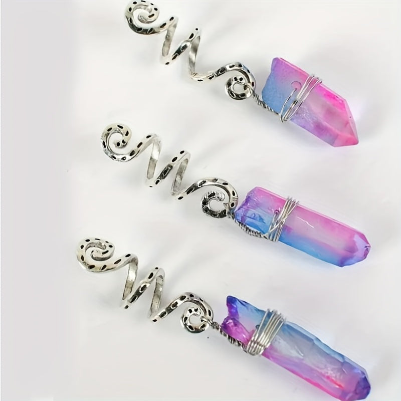 3pcs Gradient Stone Hair Ring Dreadlocks Braid Hippie Style Hair Accessories