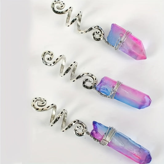 3pcs Gradient Stone Hair Ring Dreadlocks Braid Hippie Style Hair Accessories