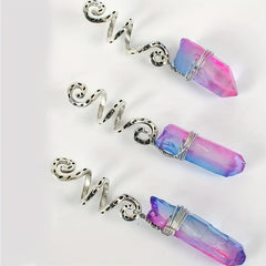 3pcs Gradient Stone Hair Ring Dreadlocks Braid Hippie Style Hair Accessories