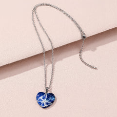 Butterfly Pattern Drop Necklace With Heart Shape Glass Pendant Neck Chain